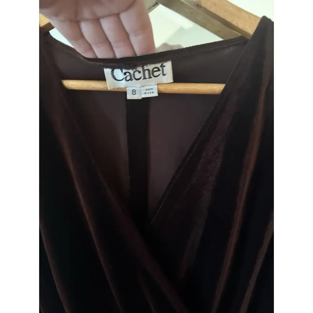 Cachet Velvet Wear Faux Wrap Top Brown Size 8